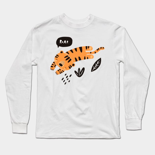 Cute Tiger Long Sleeve T-Shirt by timegraf